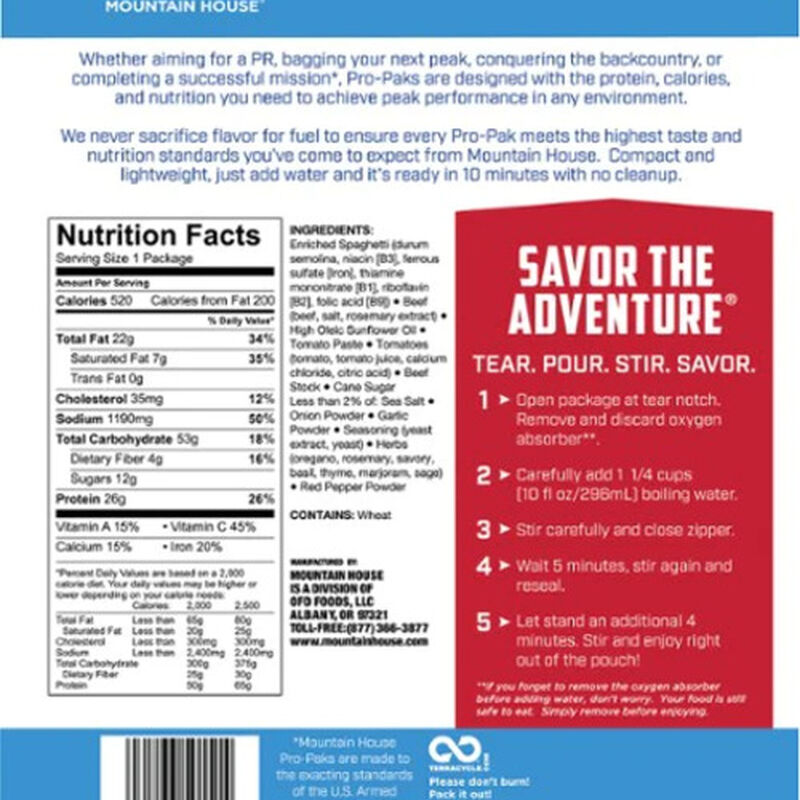 Spaghetti with Meat Sauce Pro-Pak | Mountain House Freeze Dried Food, , large image number 1